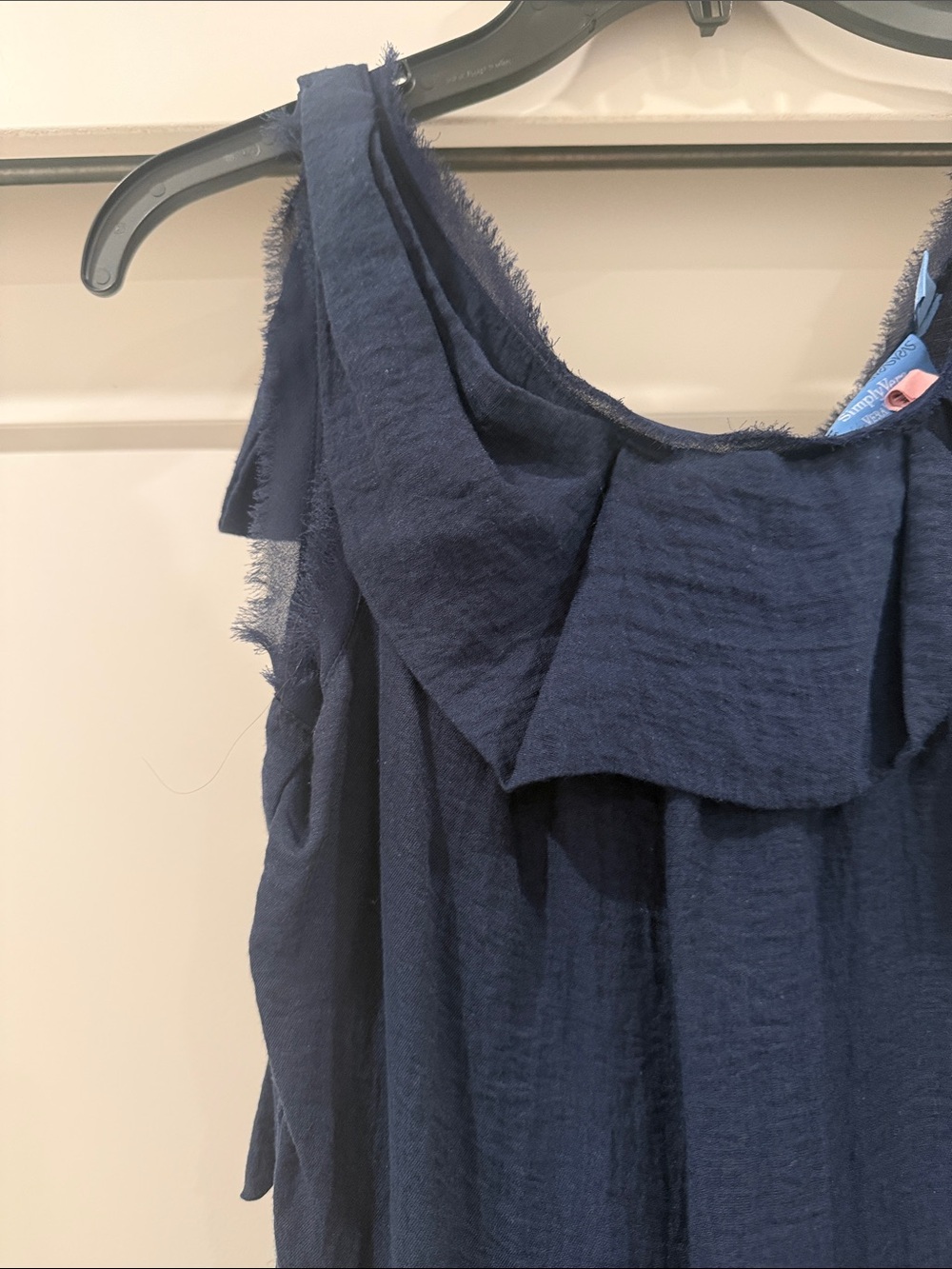 Sleeveless Navy Ruffle-Front Dress - Picture 3 of 5